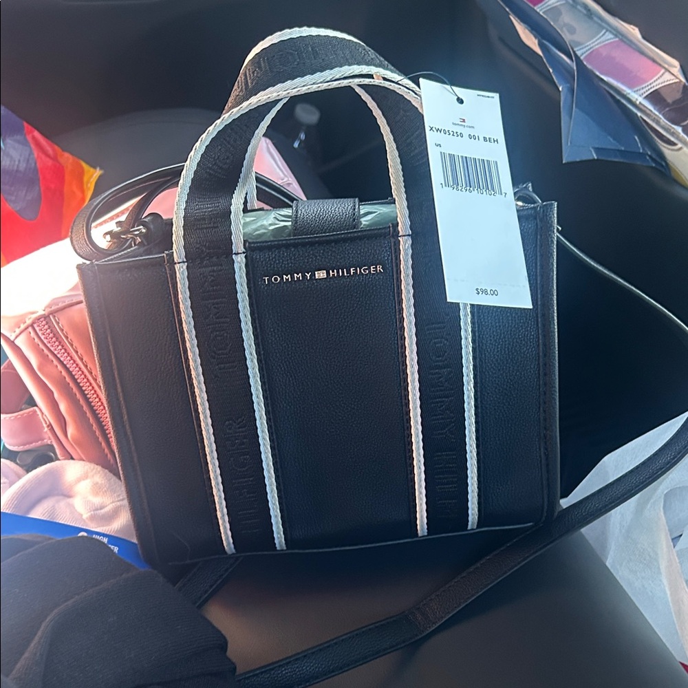 Tommy Hilfiger Black Tote with White Stripes
